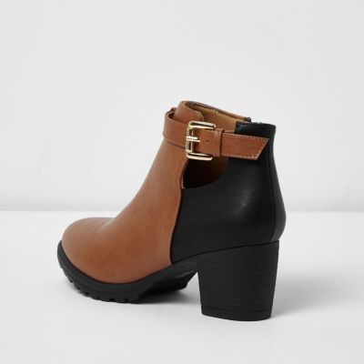 Girls two tone western heeled boots